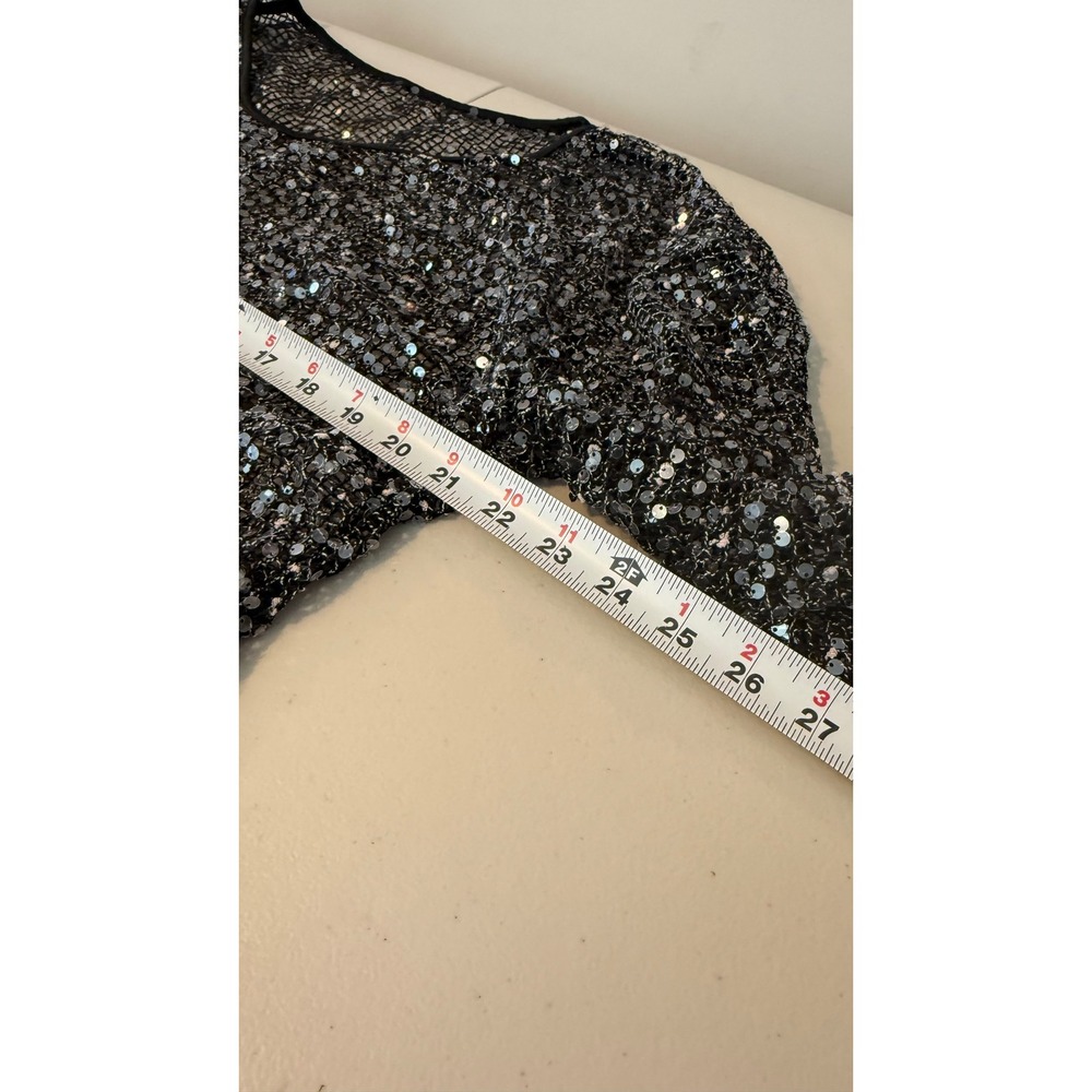 Musera Sequin Mesh To Black Silver Long Sleeve Glam Party Size Large - Picture 5 of 6